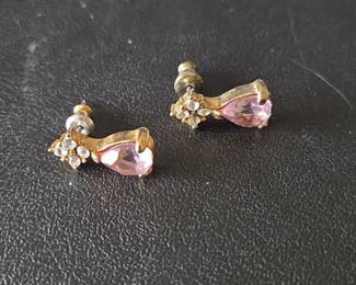 Pink Pear Cut Stone and Pave Set Crystal Earrings