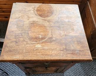 Antique Oak Nightstand with Two Drawers and Cabinet third image