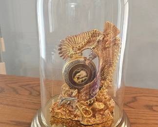 Gilt Bronze Eagle with Fish Under Glass Dome