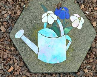 Mosaic Watering Can and Flowers Garden Stepping Stone