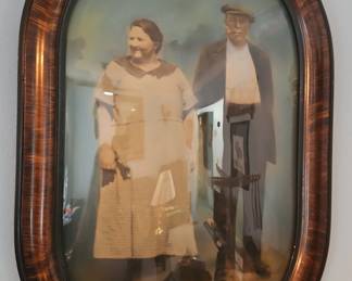 Oval Portrait of a Couple in a Tiger Wood Frame with Convex Glass