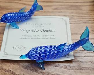 Lenox Collections Deep Blue Dolphins Glass Sculpture Set
