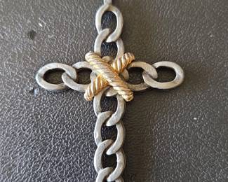 TwoTone Twisted Chain Link Cross Pendant