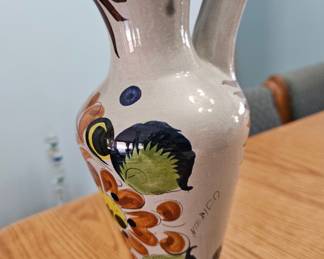 Vintage Hand-Painted Mexican Ceramic Pitcher with Floral Motifs