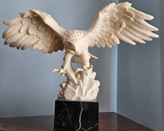 Amilcare Santini Alabaster Eagle Sculpture on Marble Base