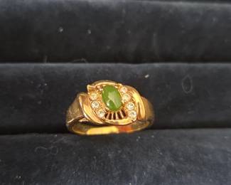 Vintage Jade and Cubic Zirconia Ring second image