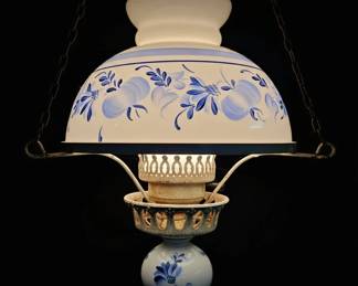 Vintage Blue Floral Hanging Oil Lamp  Gone With The Wind Style second image