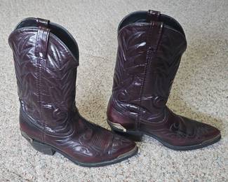 Mens Burgundy Patent Leather Cowboy Boots with Western Stitching