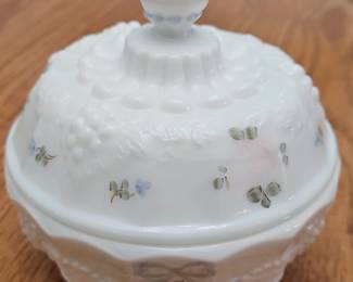 Westmoreland Milk Glass Paneled Grape HandPainted Candy Dish