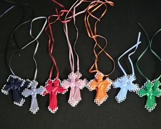 Set of Woven Cross Ornaments with Ribbons