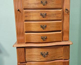 Vintage Powell Woodland Oak Jewelry Armoire with Mirror