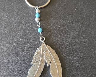 Feather Charm Keychain with Turquoise Beads