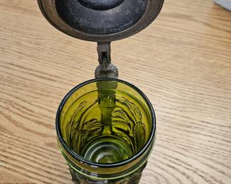 Green Glass Beer Stein with Pewter Lid and US Great Seal Emblem