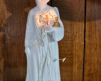 Pair of Vintage Lighted Porcelain Angel Figurines with Bouquets