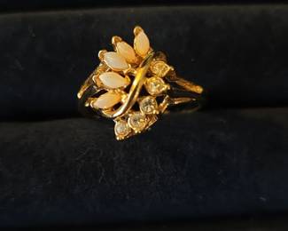 Vintage Uncas Opal and Cubic Zirconia Ring