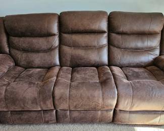 Three-Seat Reclining Sofa in Distressed Brown Faux Leather