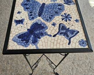 Butterfly Mosaic Side Table with Ornate Scrolling Base