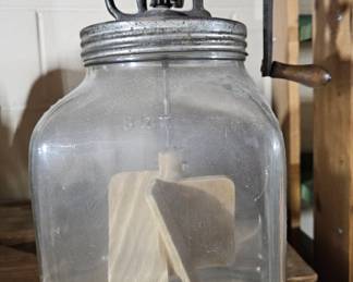 Antique Dazey No. Glass Butter Churn with Metal Lid and Crank