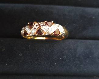 Womens Garnet and White Stone Crossover Ring