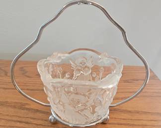 Vintage Glass Jam/Jelly Dish with Silver Plate Holder and Spoon