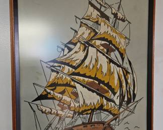 Vintage Tall Ship Textile Art