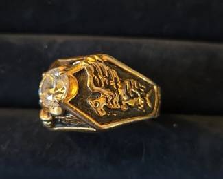 Vintage Mens Sculpted Ring with Clear Stone third image