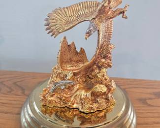 Gilt Bronze Eagle with Fish Under Glass Dome