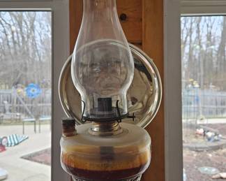 Victorian Amber Glass Finger Oil Lamp Wall Sconce second image