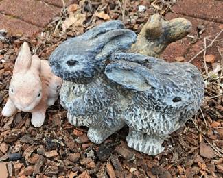 Set of Garden Bunny Statues Mixed Materials