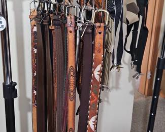 Assorted Western Tooled Leather Belts and Suspenders