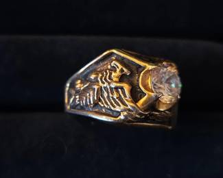 Vintage Mens Sculpted Ring with Clear Stone second image