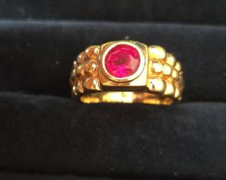 Gold Plated Ring with Synthetic Ruby