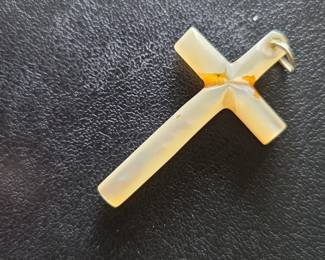Carved Mother of Pearl Cross Pendant with Inscription second image