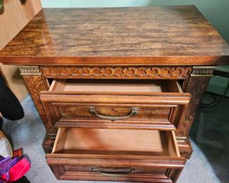 Vintage Drexel Heritage Campaign Style Pecan Wood Nightstand or End Table second image