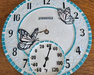 Springfield Mosaic Butterfly Clock and Thermometer