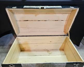 Antique Dome Top Steamer Trunk with Embossed Tin Panels second image