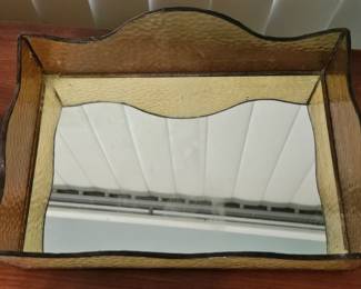 Vintage Amber Glass Vanity Tray with Mirror second image