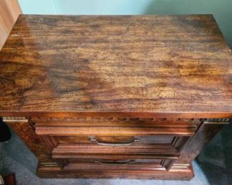 Vintage Drexel Heritage Campaign Style Pecan Wood Nightstand or End Table third image