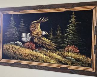Vintage Sanchez Velvet Painting of an Eagle