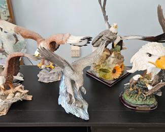 Collection of Resin Eagle Figurines by David Mark Creations, Lenox, and others