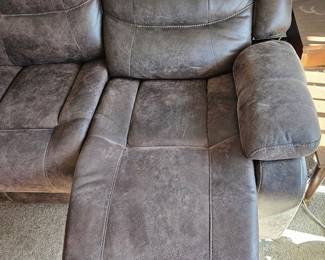 Three-Seat Reclining Sofa in Distressed Brown Faux Leather