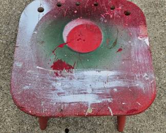 Vintage Folk Art Painted Wooden Stool second image