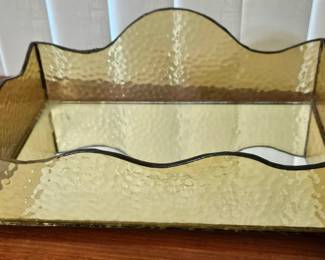 Vintage Amber Glass Vanity Tray with Mirror