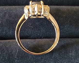 Oval Cut Dark Gemstone with Diamond Halo Ring second image