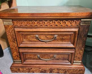Vintage Drexel Heritage Campaign Style Pecan Wood Nightstand or End Table