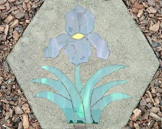 Hexagonal Stained Glass Iris Stepping Stone