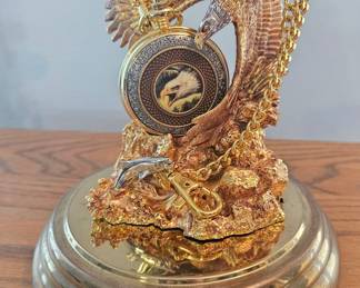 Gilt Bronze Eagle with Fish Under Glass Dome