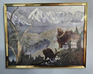 Vintage Bald Eagle Print in Ornate Frame