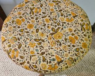 Vintage Wooden Firkin Stool with Upholstered Seat third image