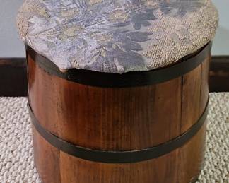 Vintage Wooden Sewing Bucket with Upholstered Seat